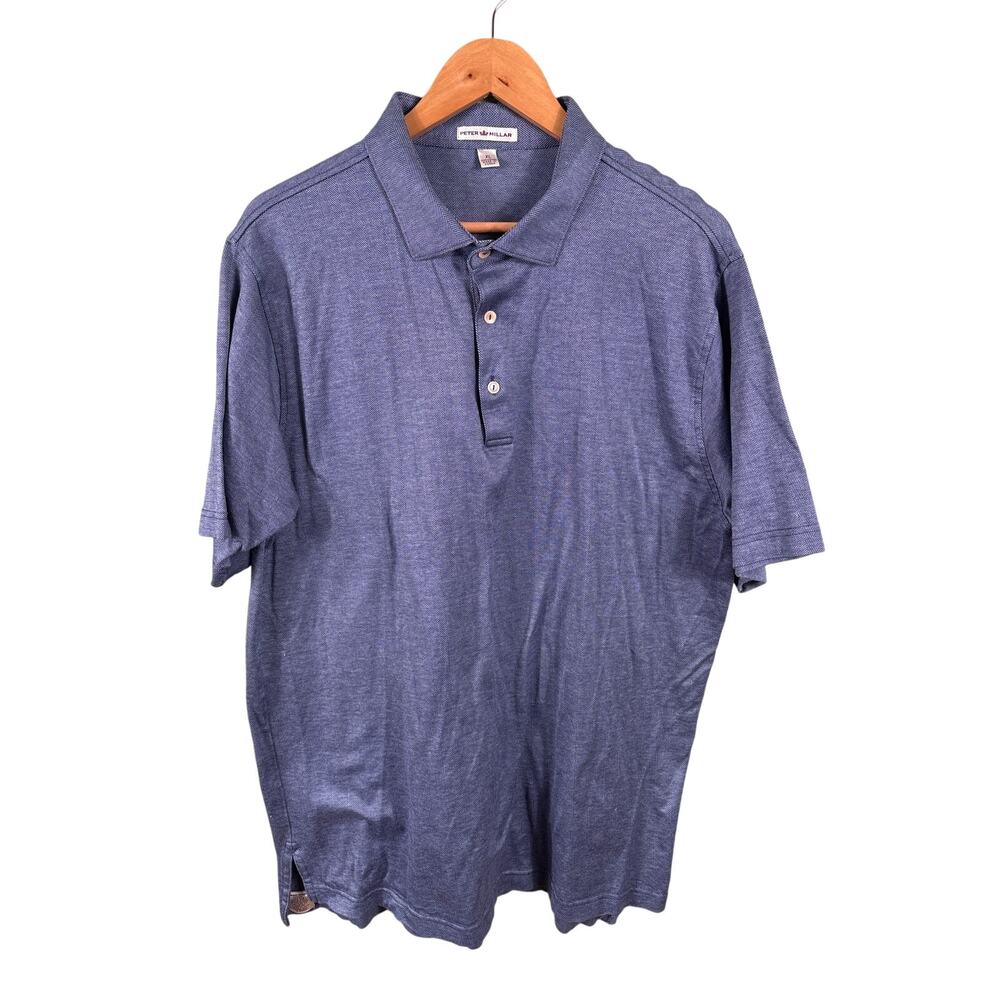 Peter Millar Men's Size XL Blue Cotton Casual Short Sleeves Golf‎ Shirt